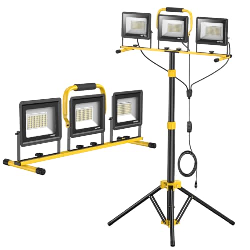SOARFLY Baustrahler mit Stativ, 21000 Lumen, LED Arbeitslicht mit 3 Köpfen