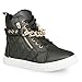 Twisted Women's Addison Quilted Faux Leather Hi-Top Fashion Sneakers with Gold Chain and Zipper Details- BLACK, Size 10