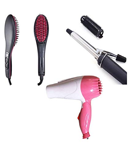 i-BEL Hair Straightener Brush, Hair Curler and Dryer Combo (Multicolour)