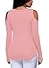 FARYSAYS Womens Long Sleeve Causaul Strapy Pullover Ribbed Blouse Solid Tops Pink