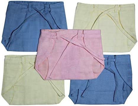 Bubbah Padded Reusable Cotton Muslin Nappies for Baby Boys and Girls-Multicoloured (Pack of 5) (Newborn)