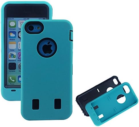 iphone 5C case, Lucky On Durable Dual Layer Protective Hybrid Armor Heavy Duty [Bonus Screen Protector] Shockproof / Dustproof Shell Case for iphone 5C (Teal)