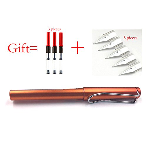RIANCY Refill Fountain Pen with 3 Ink and 5 Nibs Cartridges Fine Nib Pen Luxury Color Plastic Body Fountain Pen for Writing Fine Signature Pen School Office Supplie Caneta Stationery(Orange) - Thumbnail 6