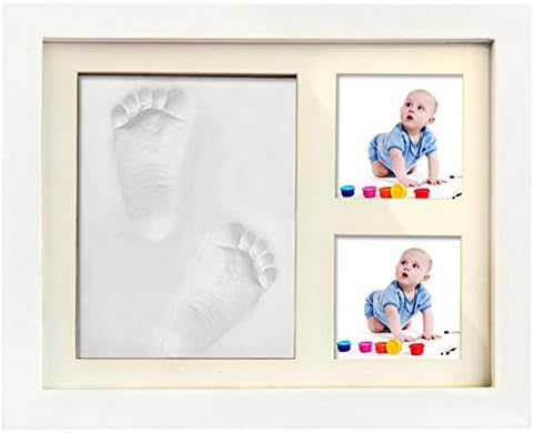 Baby Clay Handprint and Footprint Keepsake Kit-Non Toxic and Safe Clay-Solid Wood Product with Acrylic Glass, Air Drying-Best Baby shower Gift