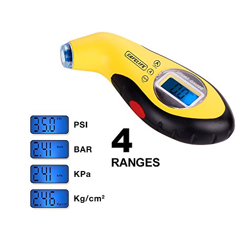 SAFELIFE Digital Tire Pressure Gauge 150 PSI 4 Settings with Backlit LCD and Non-Slip Grip (Yellow)