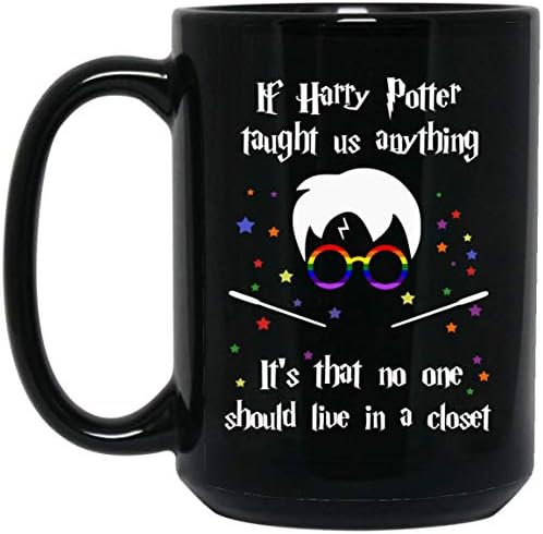 No one should live in a closet Harry Potter 15Oz Black Ceramic Coffee Mug