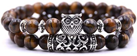 BodyPJ Sparkles Natural Stone Beads Bracelets Animal Owl Bracelets for Women Men Adjustable