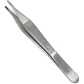 Adson Brown Tissue Forceps 9x9 Teeth 4.75" Multipurpose Tweezers Comes with Wide Handle Ridged Non-Slip Grip, Stainless Steel (Silver-STR)