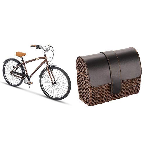 Huffy 27.5″ Brown 3-Speed Commuter Bike Bundle with Wicker Handlebar Basket