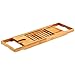 Ollieroo Natural Bamboo Bathtub Caddy with Extending Sides Adjustable Book Holder Tray Organizer for Phone and Wineglass