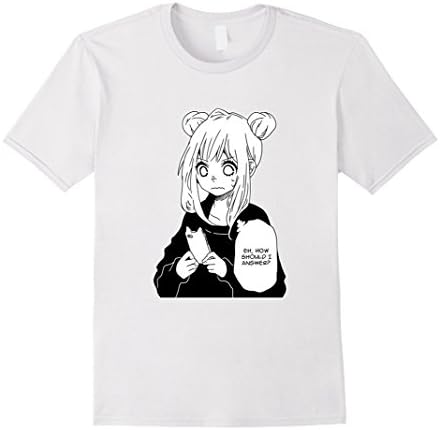 Men's Anime Girl Texting T Shirt Hot Fashion T Shirt Large White