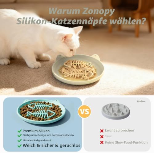 Langsamer Futternapf für Katzen, 2 Silikon-Katzenschüsseln, langsamer Futternapf, ideal für Trocken- und Nassfutter, leicht zu reinigen, interaktives Trainingsspielzeug