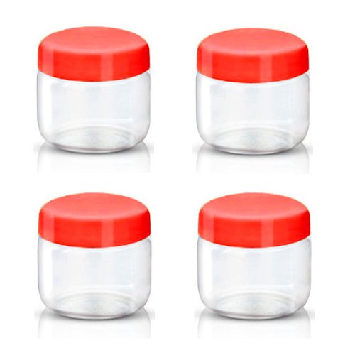 GSL 4 x Clear Plastic Screw Top Storage Containers with Red Lids