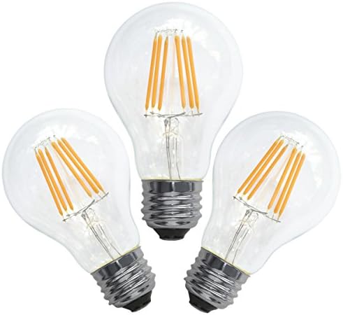 Santaro Dimmable A19 LED Vintage Filament Bulb 4W/6W 2700k(3 Pack) - Soft White E26 110V 90Ra Edison LED Style Retro Bulb - Replace 20W/40W Incandescent Bulb (6W)