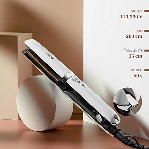Sethya Flat Iron 1” Hair Straightener Ceramic Suspension Plates Straightener & Curler 2 in 1 Adjustable Temp Dual Voltage Auto-Off Incl Glove, Clips, Mat & Comb