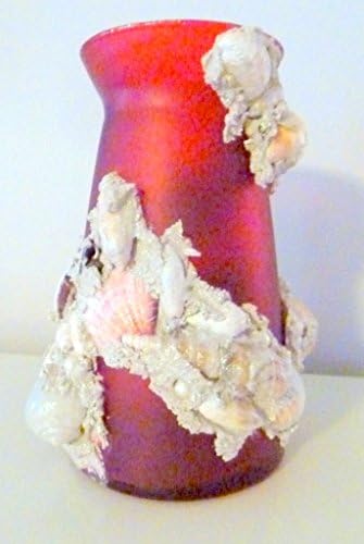 Seashell embellished candle holder or flower vase