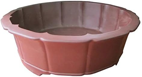 Carving-painting Red-brown Purple Clay Water-caltrop-flower Round-basin Type Floor Flowerpot