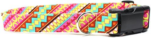 Ruff Roxy Island Square Designer Cotton Dog Collar, Adjustable Handmade Fabric Collars (L)