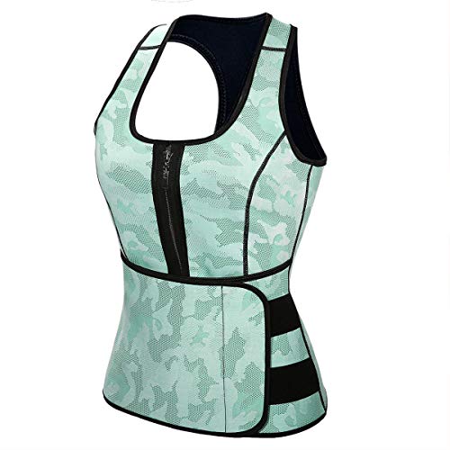 Slimerence Neoprene Sauna Suit Tank Top Vest, Latex Sport Girdle Waist Trainer Corset, for Women 1_Light Green 2XL