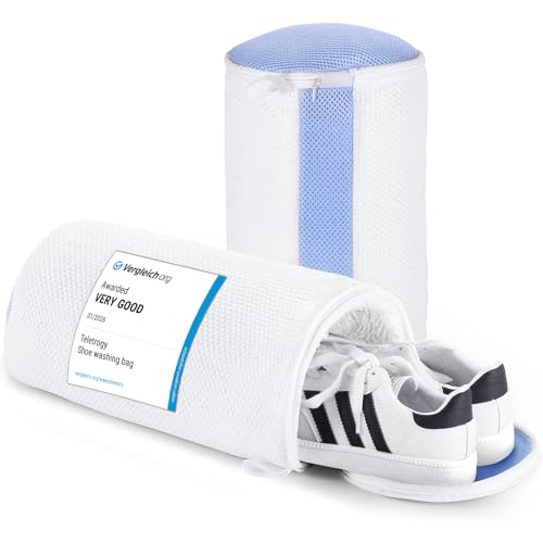 Teletrogy 2 Pack Shoe Washing Bag with Villi, Mesh Laundry Bags with Zip for Shoes Reusable Laundry Bags for Sneakers, Large Size 32 x 18 cm - White