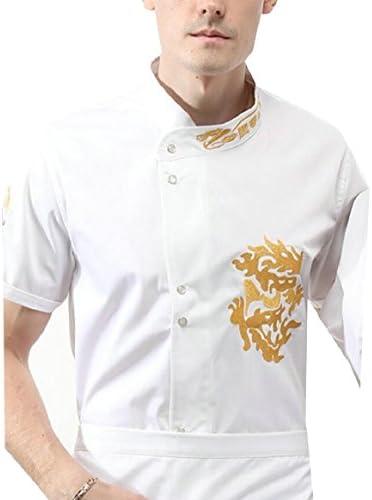 ONTBYB Mens Classic Embroidered Breathable Chinese Style Band Collar Short Sleeve Chef Coat
