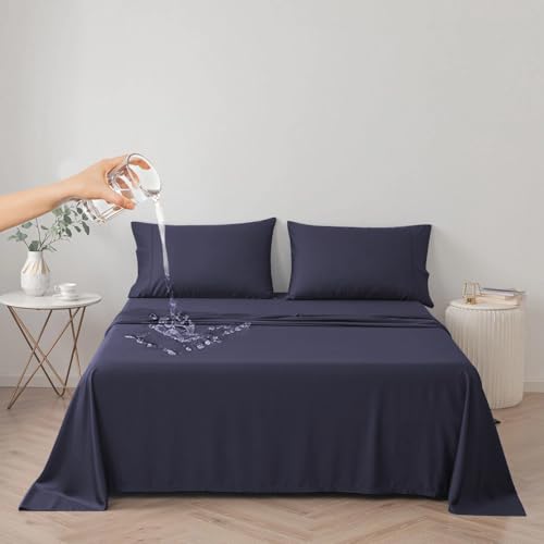 DUJUIKE Waterproof Bedspread, Waterproof Bed Sheet, Mattress Protector, Sofa Cover for Dog, Cat, Children, Double Bed (Queen 200 * 230cm, Dark Navy)