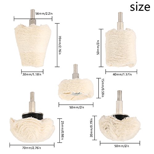 ODOMY 5Pcs Buffing Polishing Wheel For Drill Flannelette Polishing Mop Wheel Cone/Column/Mushroom/T-shaped Wheel Grinding Head With 1/4" Handle for Manifold Metal Aluminum Stainless Steel Chrome Glass