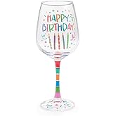 burton+BURTON Stemmed Wine Glass Happy Birthday, 12-Ounce, Multicolor