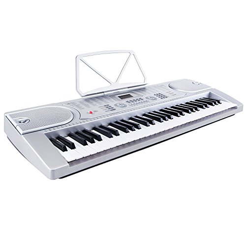 LAGRIMA 61 key Portable Electric Piano Keyboard, Include LED Display, USB/Headphones/MP3 Input, Music Stand, Power Supply and Microphone, Suit for Kids(Over 8 Years Old) Teen Adult Beginners, Silver