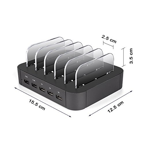 5 Port USB Charging Station Charge Dock Organizer, sanipoe Cell Phone Charger Multi Port Desktop Docking Devices - Compatible with Smartphone, iPad, Samsung Galaxy, and Other Tablets