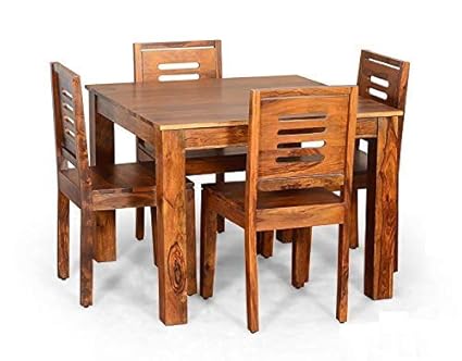 Furinno Sheesham Wood 4 Seater Dining Table for Living Room Home Hall Hotel Dinner Restaurant Wooden Dining Room Set Dining Table with 4 Chairs Furniture for Home (Natural)