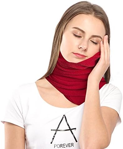 Neck Pillow with Eye Mask and Storage Bag for Airplane Travel with Super Soft Neck Support Made with Cotton Machine Washable-Red By Paraponera
