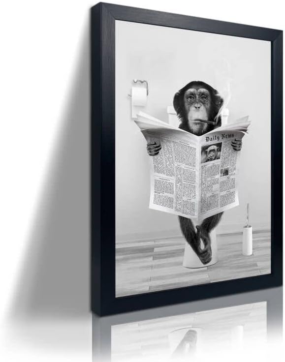 Wall Décor - Funny Monkey Framed Wall Art in Bathtub,Black and White Canvas Monkey Wall Art Prints Farmhouse Bathroom Decor,Humor Animals Bathroom Painting Canvas Rustic Style Artwork(8
