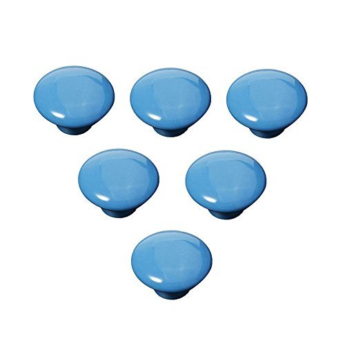 Ceramic Porcelain china Vintage Round Style Bedroom Door Cabinet Cupboard Drawer Knob Pull Handle, Button shape,Set of 6 (Blue)