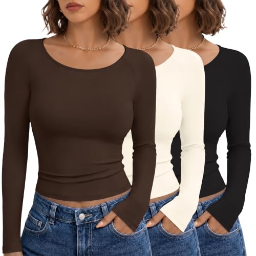Ekouaer Long Sleeve Crop Tops