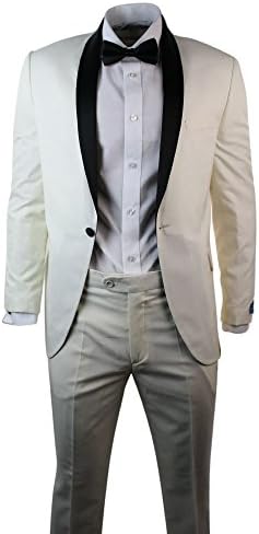 M Apparel Mens Cream Ivory Tuxedo Dinner Suit Black Shawl Collar 3 Piece Wedding Prom cream 38