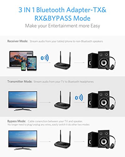 ISELECTOR Bluetooth 5.0 Transmitter Receiver Adapter - Long Range Wireless Audio Adapter Dual-Link aptX Low Latency Bluetooth Audio Extender with Optical Digital, RCA, Aux for TV/Home Stereo - Thumbnail 3