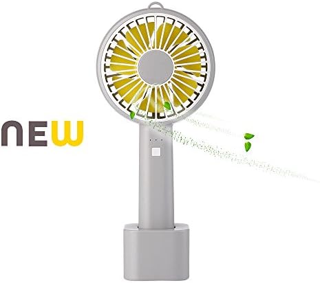 Mini Handheld Fan, Portable Personal USB Fan, USB Rechargeable Battery Operated Fan with Stand Base - 3 Settings Portable Desk Fan for Office Home Outdoor Travelling (Grey & Yellow)