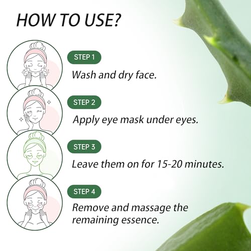 HICREAM ALOE VERA EYE MASKS – 60 PCS – REDUCE PUFFY EYES & DARK CIRCLES, FIRM & IMPROVE UNDER EYE SKIN, PURE NATURAL EXTRACTS FOR YOUTHFUL APPEARANCE & REDUCTION OF FINE LINES AND WRINKLES