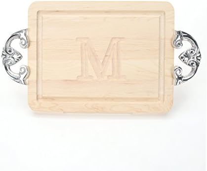 BigWood Boards 200-CL-M Cutting Board with Handles, Monogrammed Cutting Board, Small Rectangular Cheese Board, Maple Wood Serving Tray,"M"