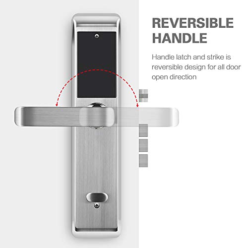 Klwenas Maec Fingerprint Bluetooth Smart Lock, Touchscreen Keyless Home Door Lock, Handle Direction Reversible, Silver - Thumbnail 2