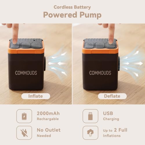 COMMOUDS Queen Air Mattress with Portable Air Pump, 18" High Self-Inflation Inflatable Mattress, Comfortable Blow up Mattress, Air Bed for Camping, Home and Guest
