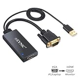 eSynic VGA to HDMI Converter Gold Plated VGA to HDMI Out 1080P Audio HD Video Converter Box PC to HDTV Cable Adapter for Computer Desktop Laptop PC DVD from Analogue VGA sVGA to HDTV HD Plasma TV