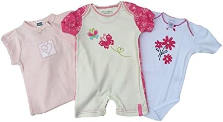 Baby Girl Clothes 12 Months, 3 Piece Bundle Set Pink Sleeper, Pink &amp; White Short Sleeve Romper, Bodysuit