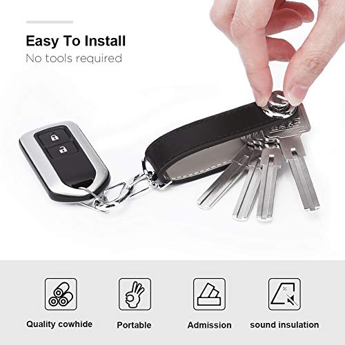 Bosiwee Smart Key Organizer, Compact Key Holder Leather Keychain, Folding Pocket Key Holder Chain (up to 16 Keys)