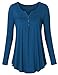 Vinmatto Women's Long Sleeve Henley V Neck Pleated Button Details Tunic Shirt Top(XXL,Dark Blue)