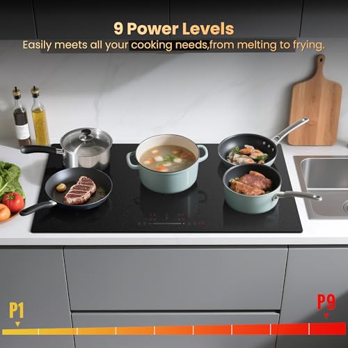 Induction Hob 5 Burners – Anti-Smudge Matte Glass, 90 cm Induction Plate with Boost Function, 9 Power Levels, Timer 1-99 Min, Child Safety, 9300 W