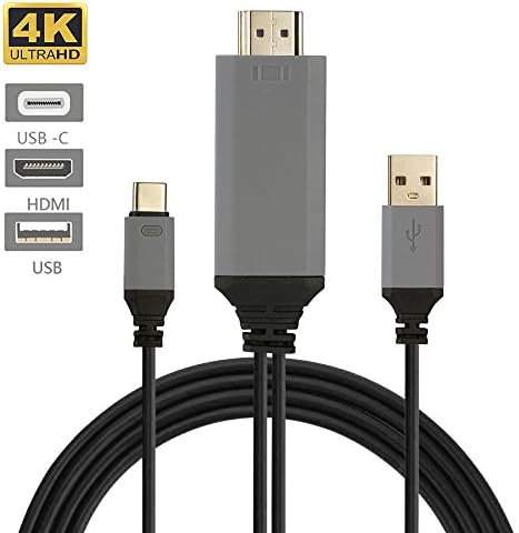 USB C to HDMI Cable 4K with Charging Cable 6.5ft - Ealona 3 in 1 Type C, HDMI UHD Adapter, Power Cable for Samsung Galaxy S8/SE/Note 8, 2016 MacBook Pro, LG G5 ,HTC Ultra M10,Pavilion x2 (Black)