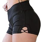 Helisopus Womens Stretch Solid Athletic Shorts, Cross Side Tie Dance Yoga Shorts, Cool Black, S=(US XS)