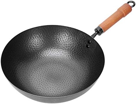 XYFL Vintage Hand Forged Wok, Wrought Iron Household Wok Nonstick Pan Gas Stove Induction Cooker Universal,34cm